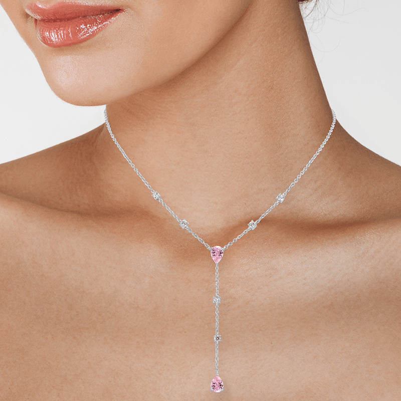 2 CTTW Pear & Round CZ "Y'" Station Necklace