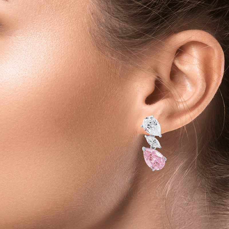 6 CTTW Pear & Marquise CZ Diagonal Drop Earrings