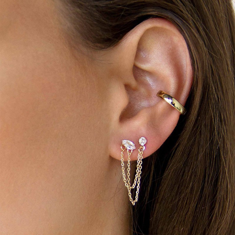 Double Piercing Chain Dangle Earrings