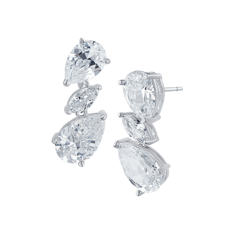 6 CTTW Pear & Marquise CZ Diagonal Drop Earrings