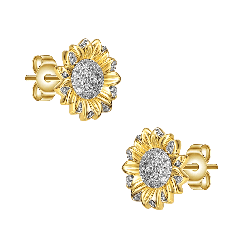 Rhodium and 14K Gold Plated Cubic Zirconia Flower Stud Earrings