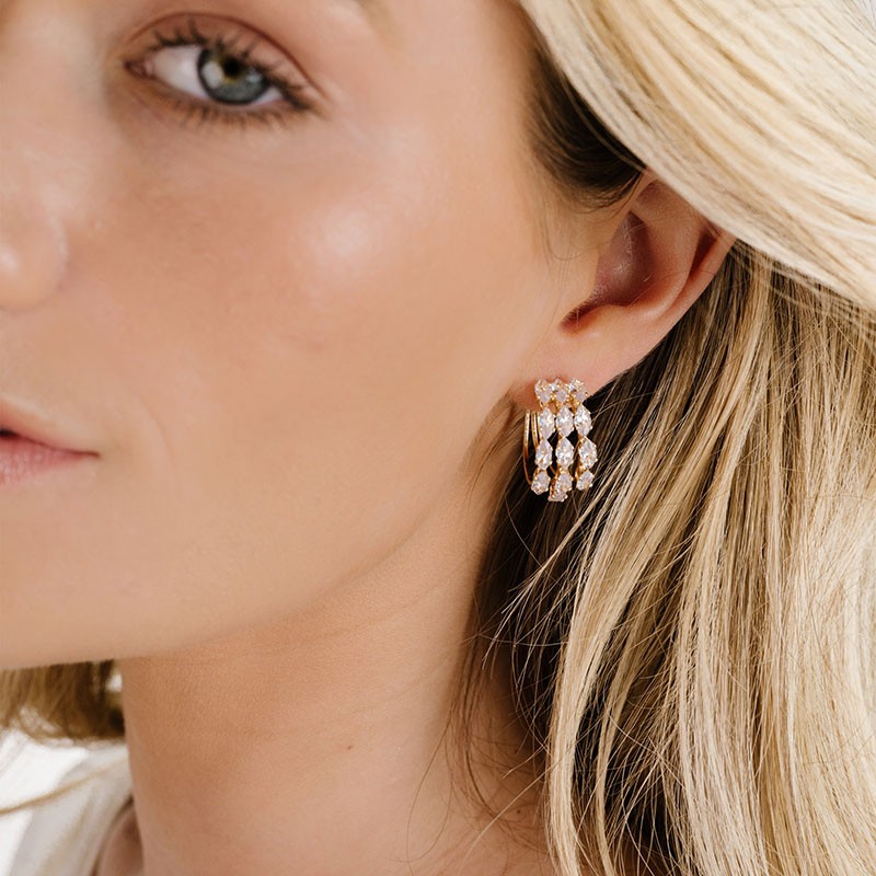 Multi-Crystal 18K Gold Plated Hoop Earrings