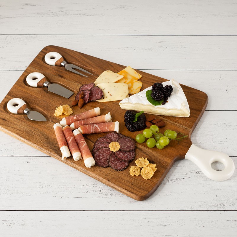 Wood & White Collection Acacia Wood Board with Inlaid Knives