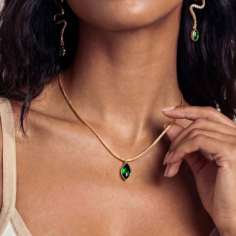 Marquise Emerald Pendant Cord Necklace