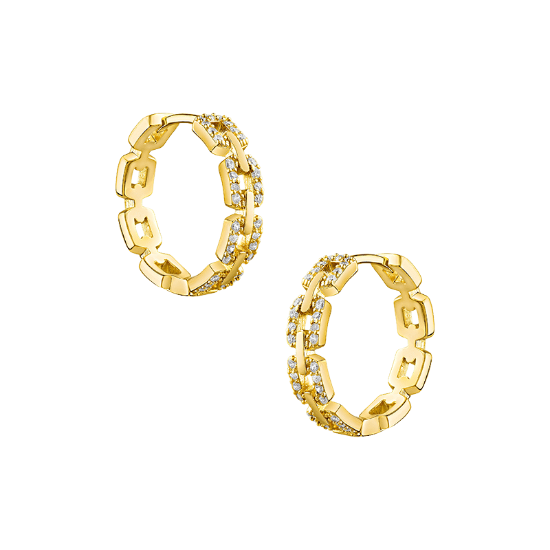2 CTTW Micro-Pave CZ Link Medium Hoop Earrings
