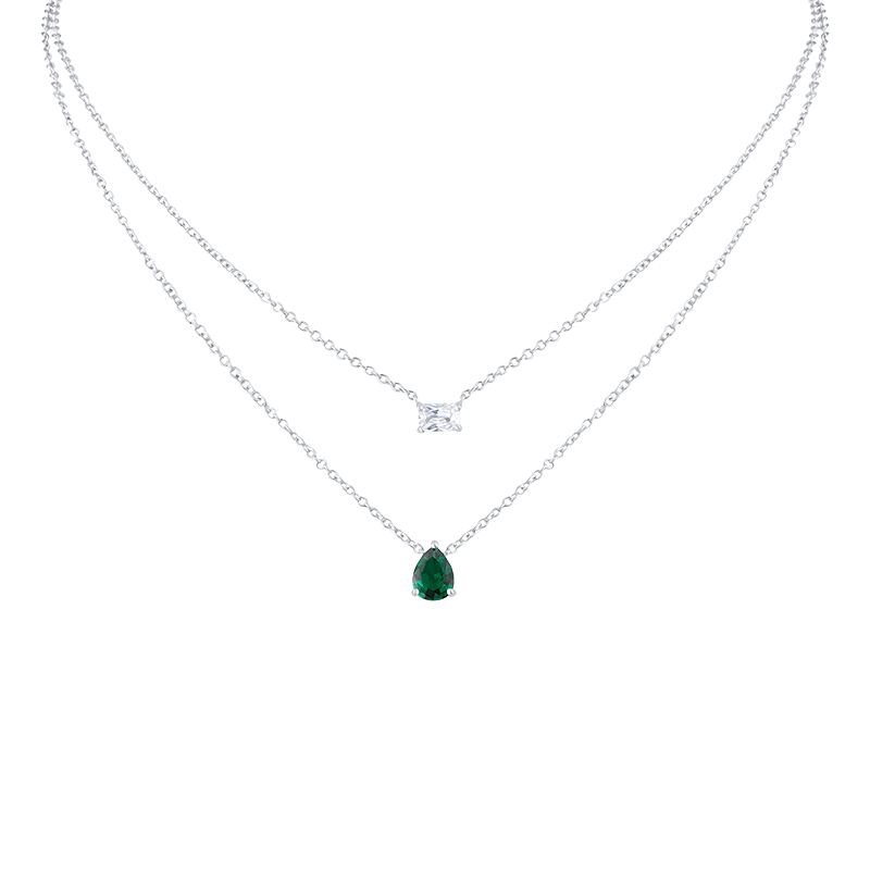 2 CTTW Pear & Emerald CZ Layered Necklace