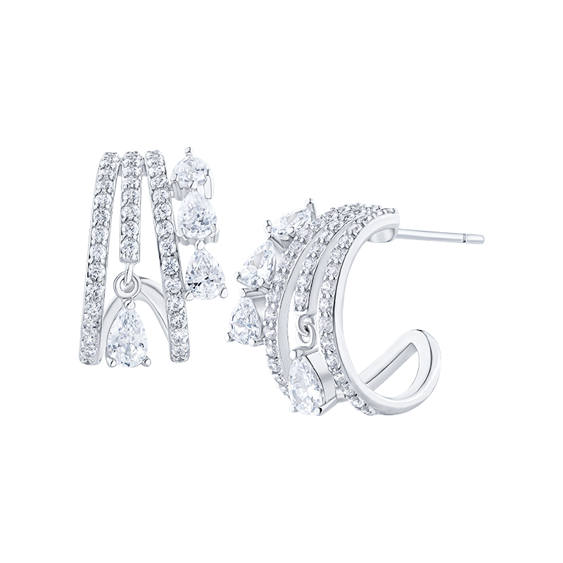 6 CTTW 4 Row Pave & Pear CZ Mini Hoop Earrings