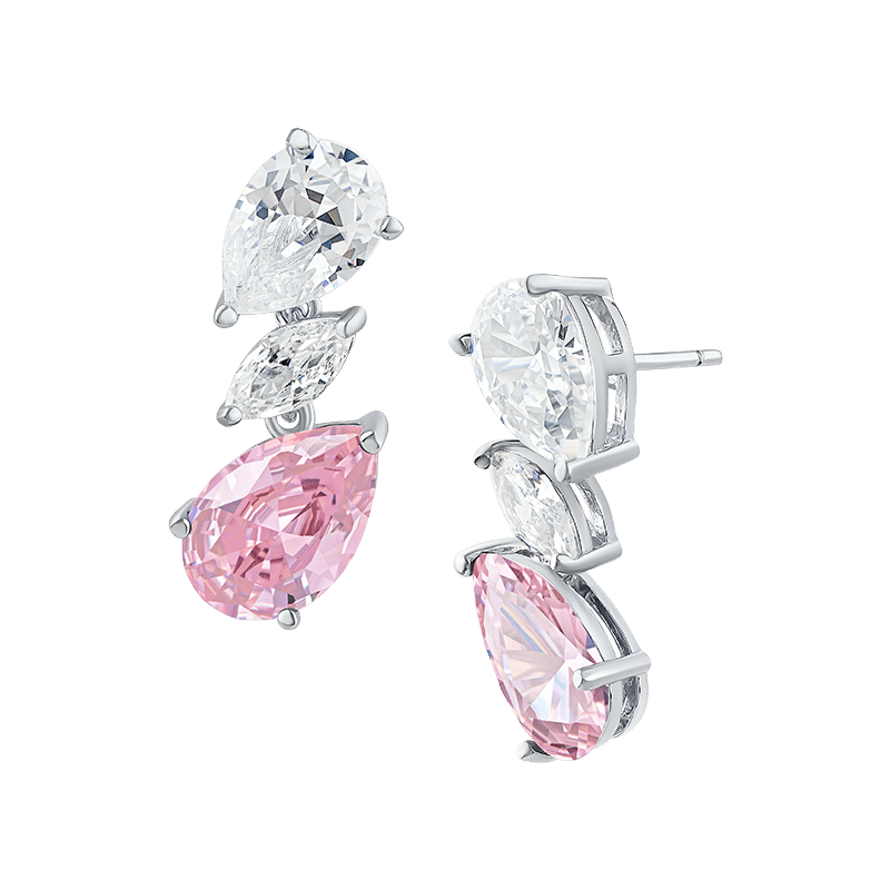 6 CTTW Pear & Marquise CZ Diagonal Drop Earrings