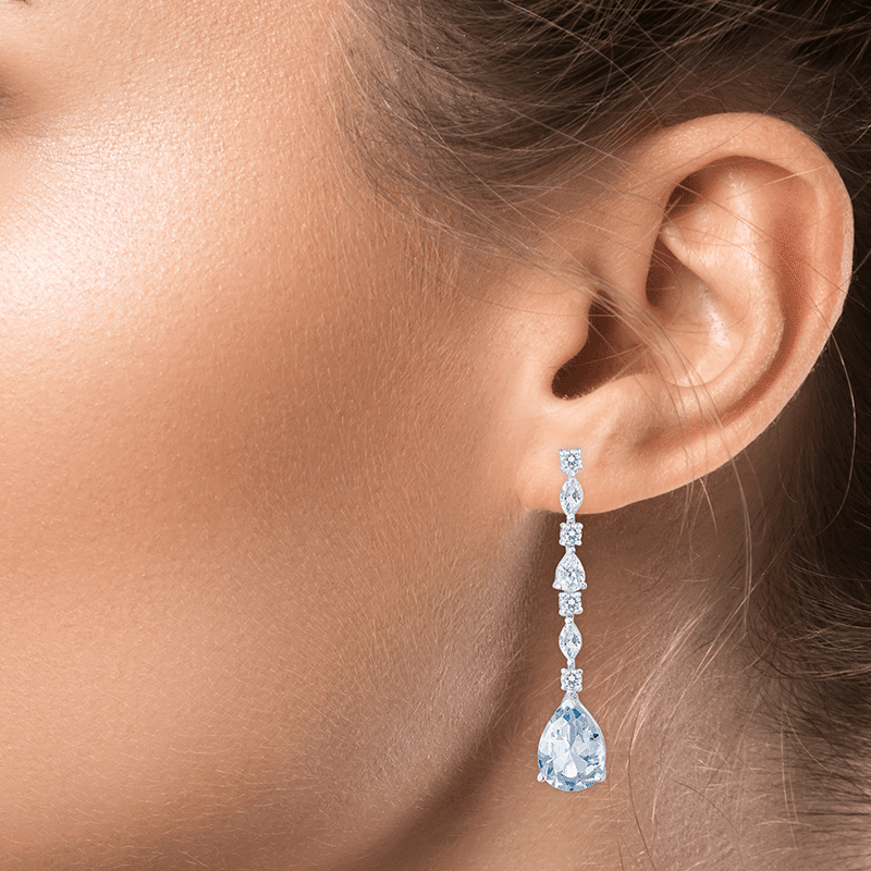 10 CTTW Round & Pear Marquis CZ Drop Earrings