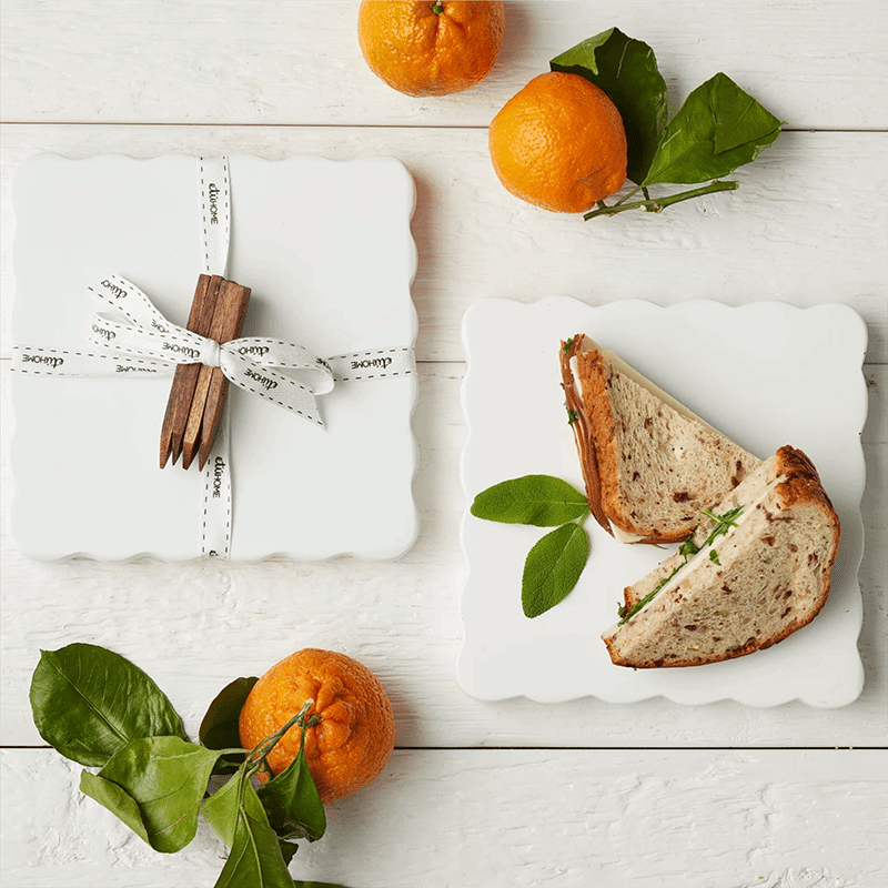 Square Scalloped Cheese Board with Cheese Markers