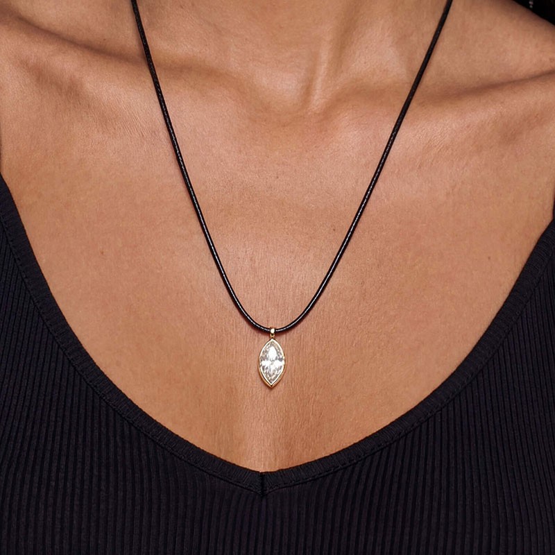 Marquise Crystal Pendant Cord Necklace