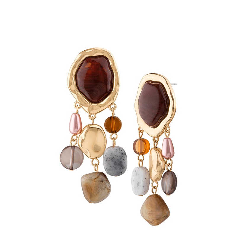 Pebbled Mixed Stone Statement Drop Earrings