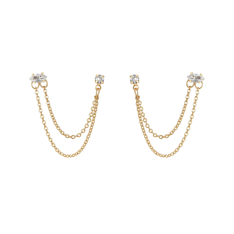 Double Piercing Chain Dangle Earrings