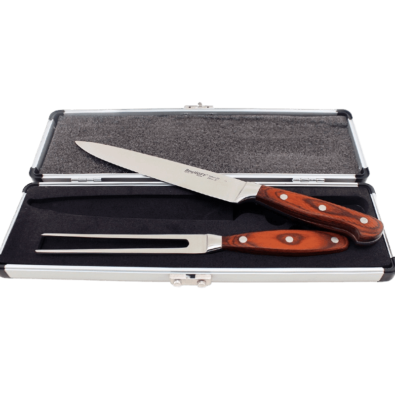 2 Piece Pakka Wood Stainless Steel Carving Set with Wood Case