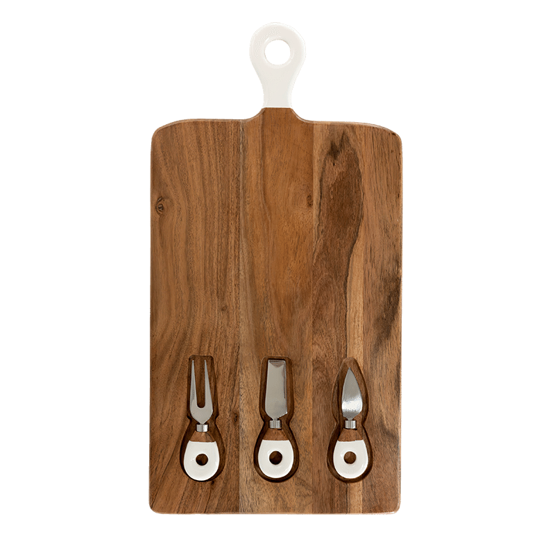 Wood & White Collection Acacia Wood Board with Inlaid Knives