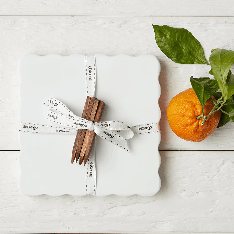 Square Scalloped Cheese Board with Cheese Markers