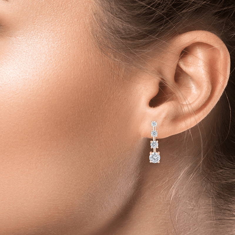2 CTTW Graduated Round CZ Bar Space Earrings