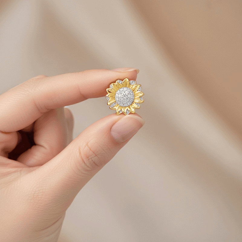 Rhodium and 14K Gold Plated Cubic Zirconia Flower Stud Earrings