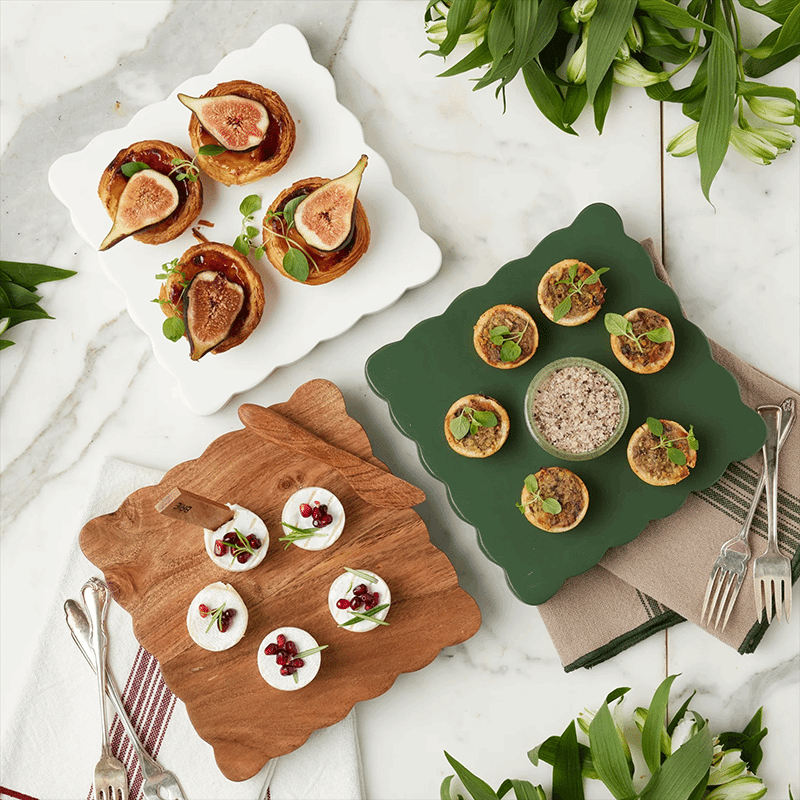 Square Scalloped Cheese Board with Cheese Markers