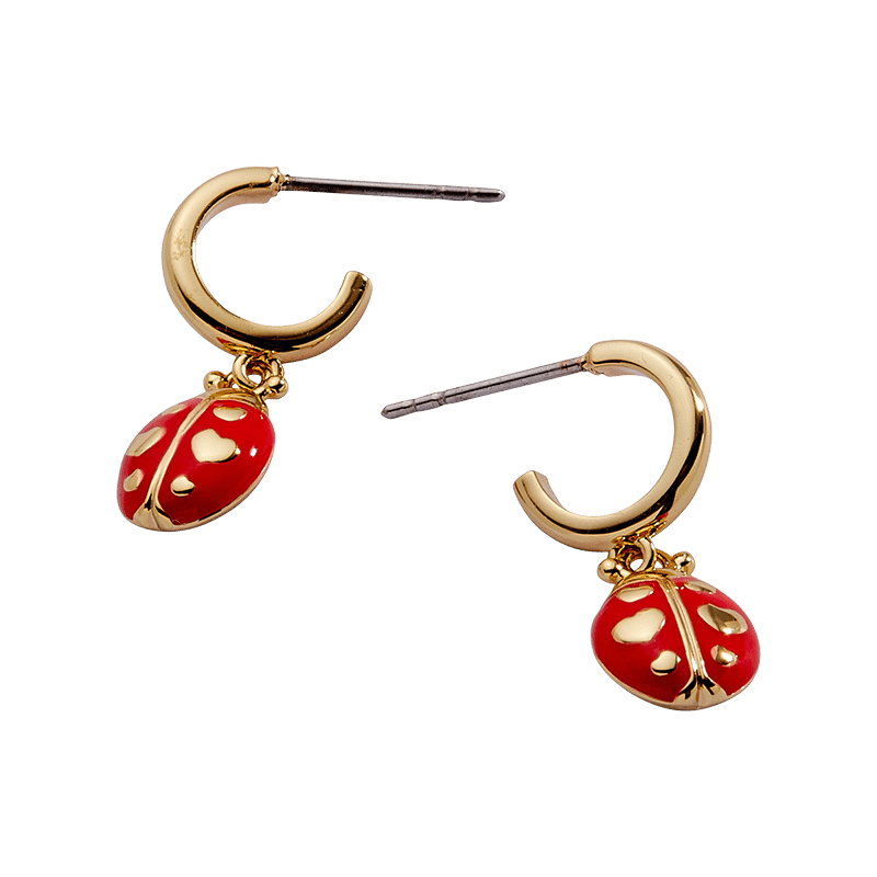 Ladybug Huggie Drop Earrings