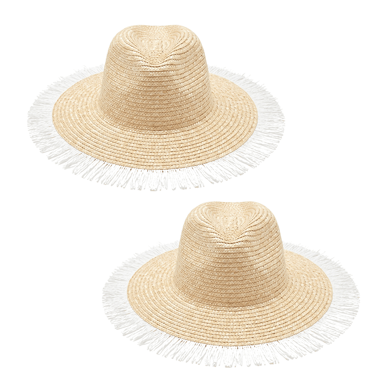 Straw Hat with Fringe Set of 2 
