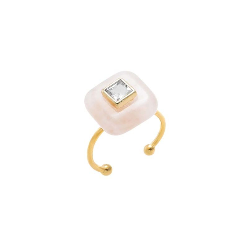 CZ Square Bezeled Natural Stone Ring