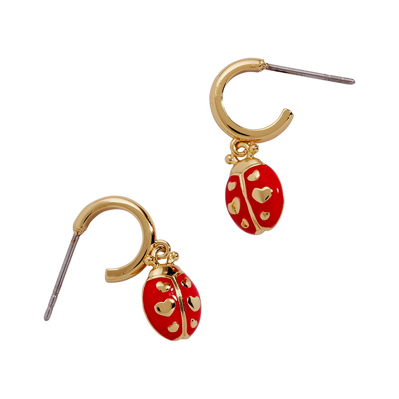 Ladybug Huggie Drop Earrings