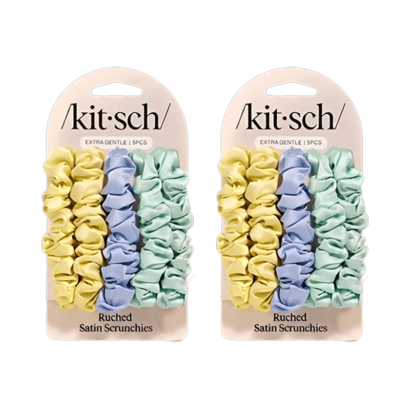 Ruched Satin Scrunchies 5pc Set -Multi-color Set of 2