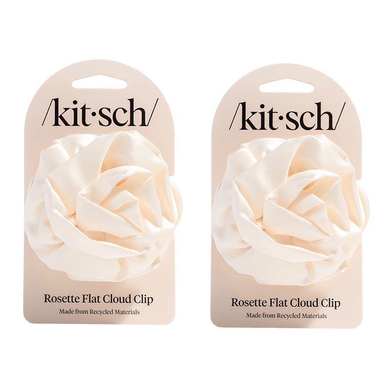 Satin Rosette Medium Flat Cloud Clip - Cream Set of 2