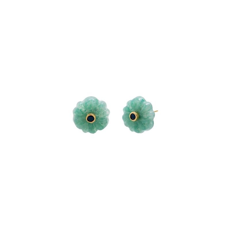 CZ Bezel Flower Natural Stone Stud Earring