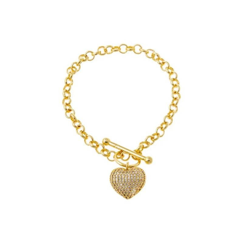 Pave Heart Link Bracelet