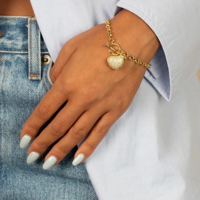Pave Heart Link Bracelet