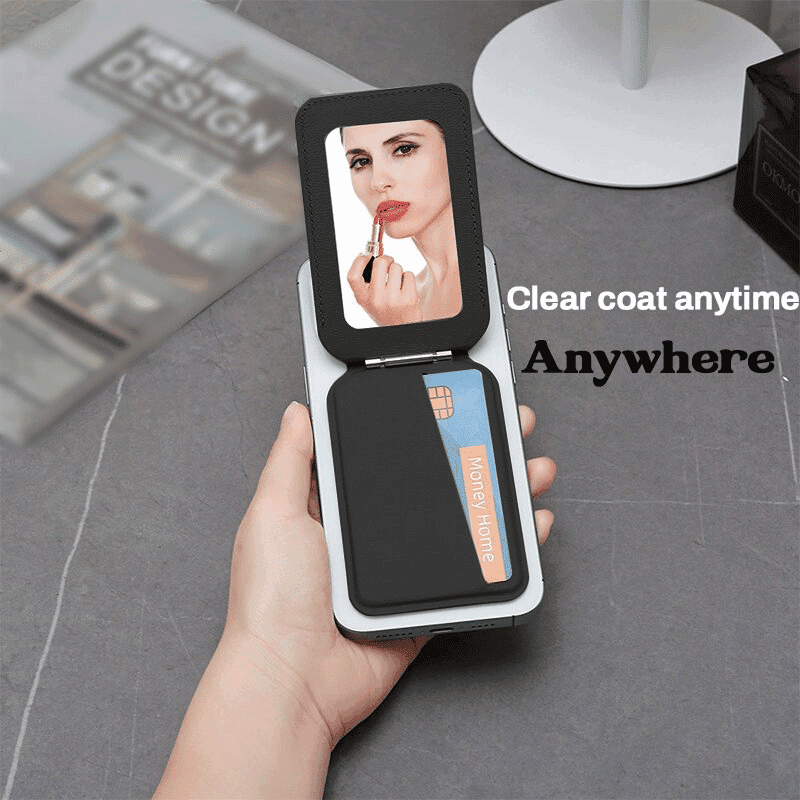 Magnetic Phone Card Holder with Makeup Mirror
