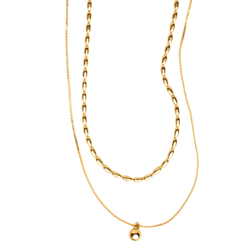 Rice Chain Ball Pendant Layered Necklace