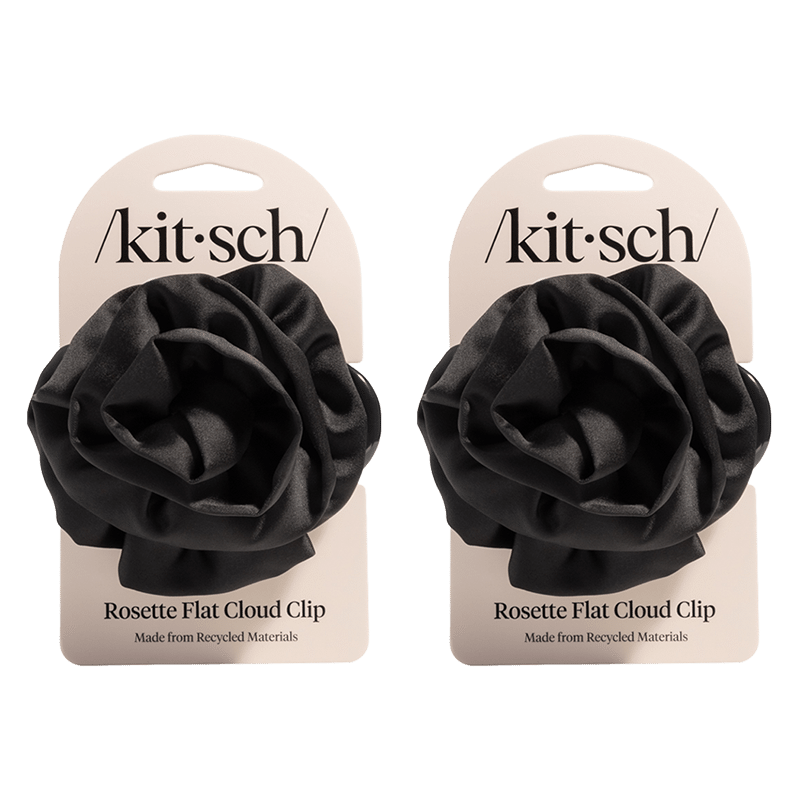 Satin Rosette Medium Flat Cloud Clip - Black Set of 2