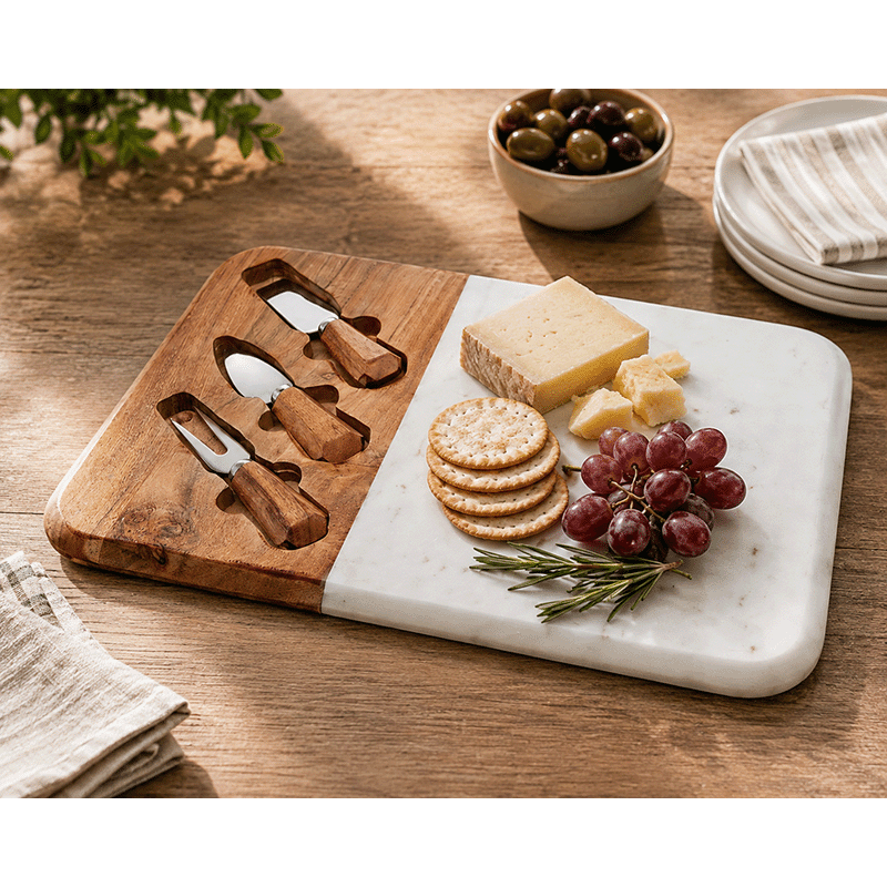 Wood/Marble Board With Knives