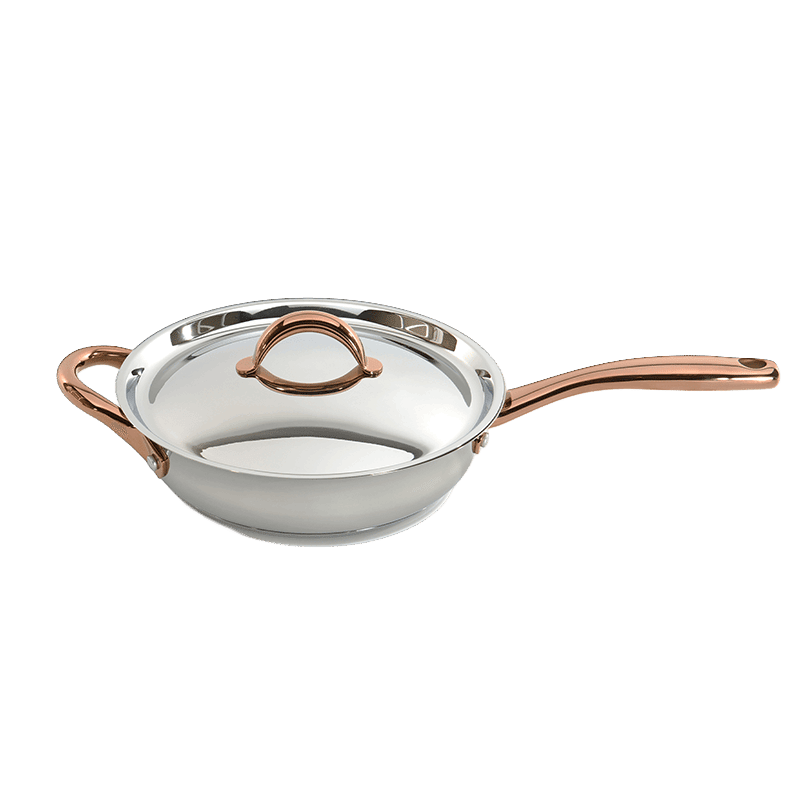 9.5 Ouro Gold Stainless Steel Cov Deep Skillet with Helper Handle