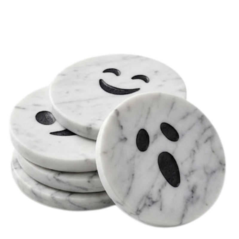 BOO Round Marble Coasters 4PK