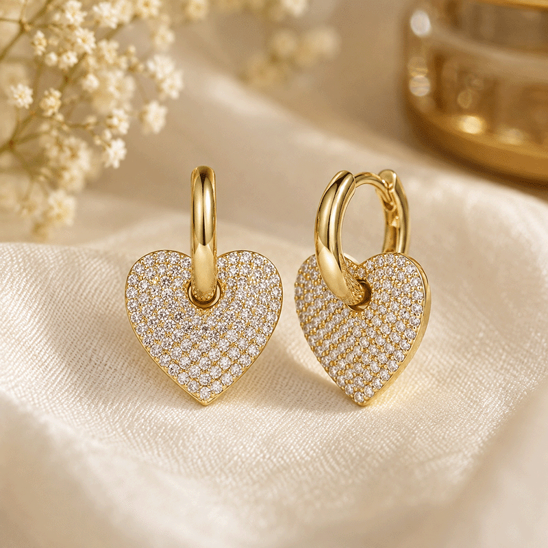 14k Yellow Gold Plated Heart Dangle Infinity Hoop Drop Earrings