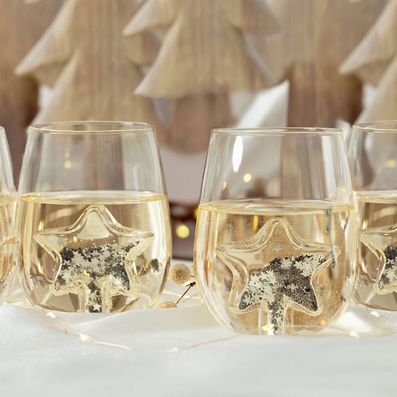 Glitter Star Stemless Wine Glass, Set of 4