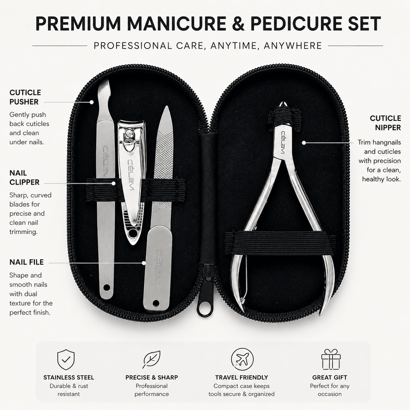 5 Piece Nail Tool Set & Travel Pouch
