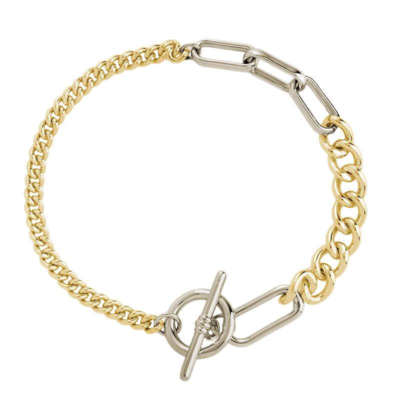 Elaine Dualtone Mixed Chain Toggle Bracelet - Dual Tone S/M
