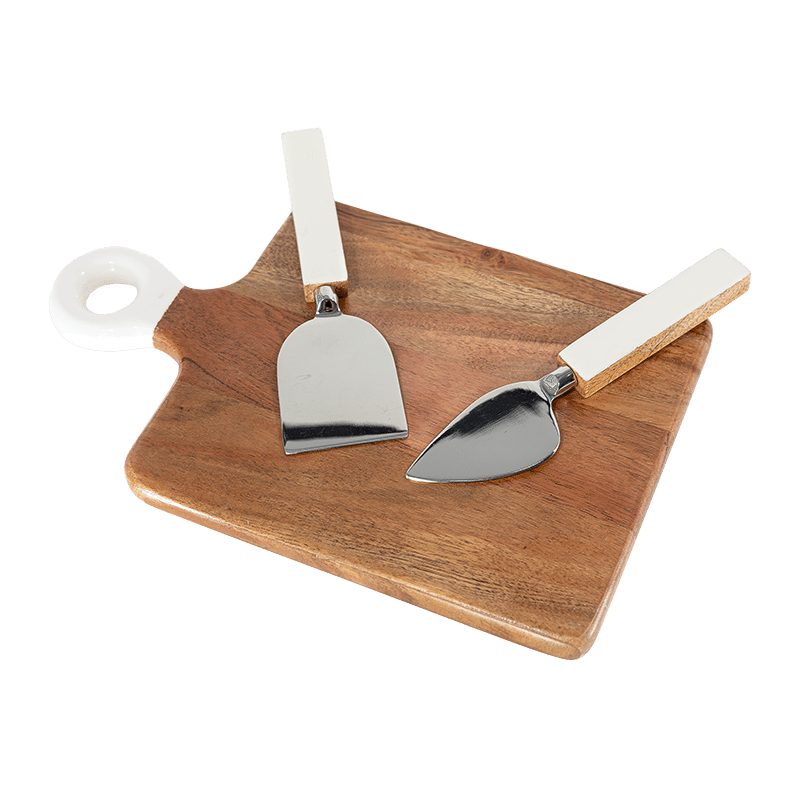 Wood + White Collection, Mini Charcuterie Board and Set of 2 Knives