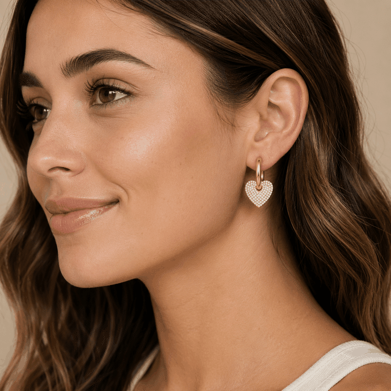 14k Yellow Gold Plated Heart Dangle Infinity Hoop Drop Earrings