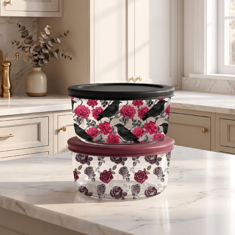 4PC Red Rose Print