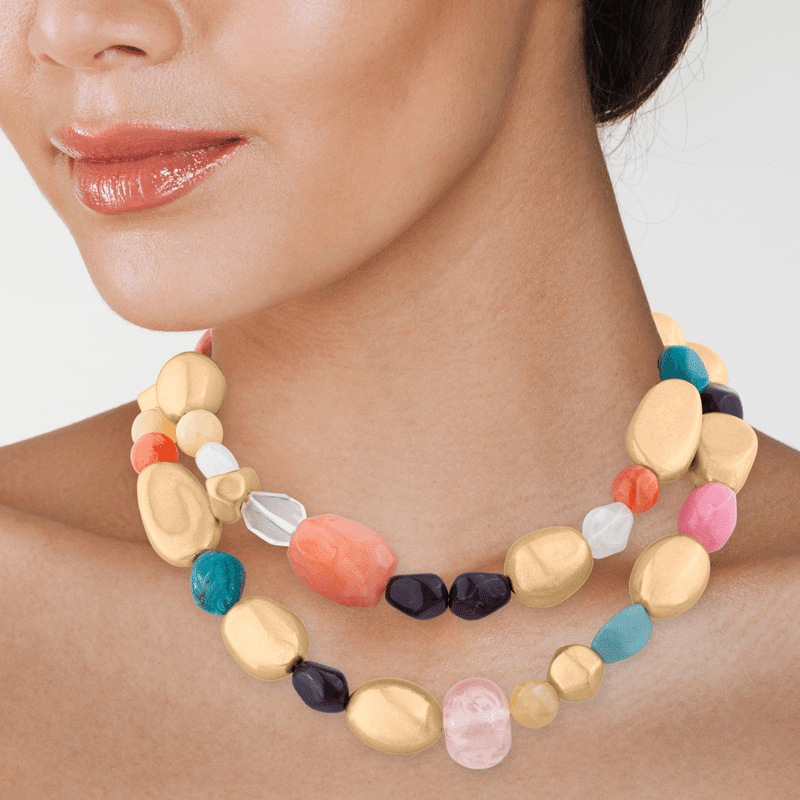 Vibrant Chunky Layered Nugggets Statement Necklace