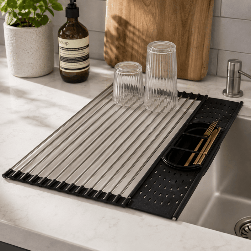 Roll-Up Over the Sink Drying Rack with Utensil Organizer (2 pack)