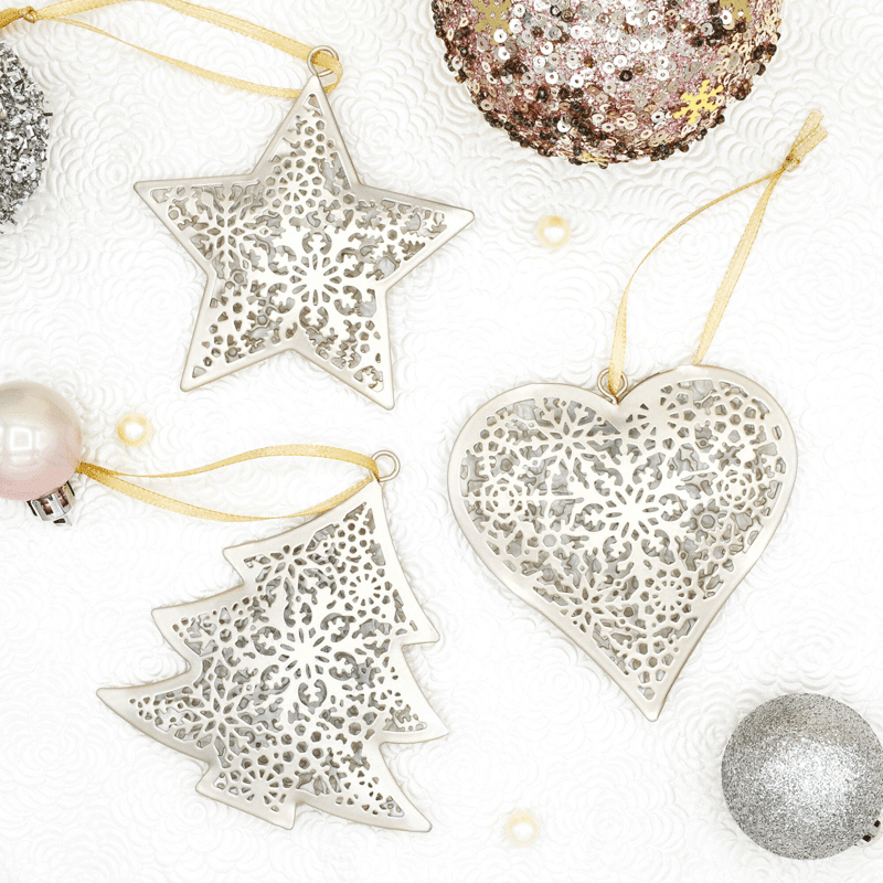 Set of 3 Silver Metal Christmas Tree Ornaments