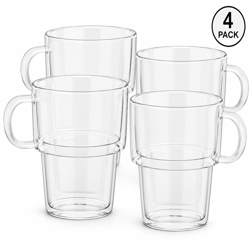 Glass Tiered Double Wall Mugs (4 Pack)
