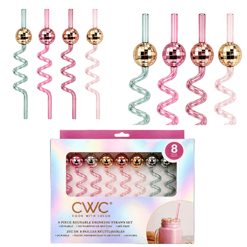 8 Piece Disco Reusable Drinking Straws